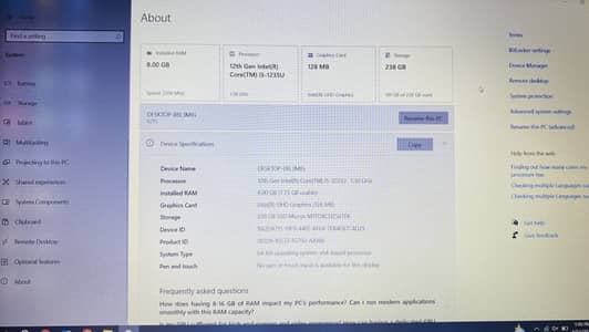 Lenovo i5 12th generation 8 Gb RAM 256 GB SSD HARD 128 mb graphic card