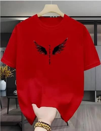 Stylish Red T-Shirt with Wings Print – Trendy Design