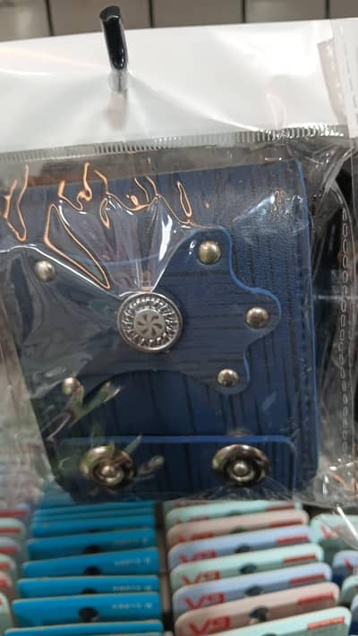 Men’s Stylish Blue Leather Wallet – Premium Button Design Short Wallet