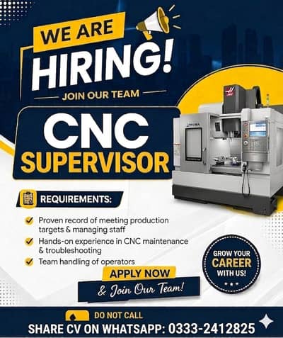 Hiring for CNC Supervisor, Need staff for CNC Supervisor, Job offer