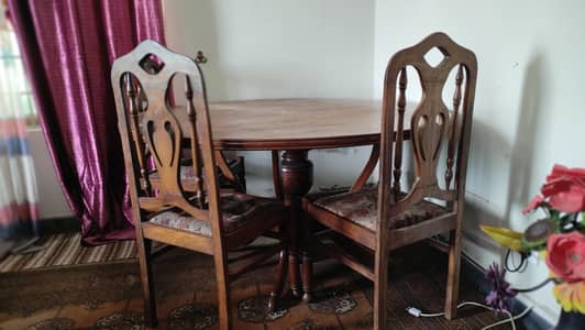 Wooden Round Dining Table with 5 Chairs + Center Table + 2 Side Tables