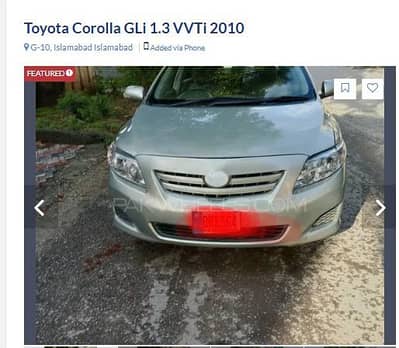Toyota Corolla gli contact number 03335163571