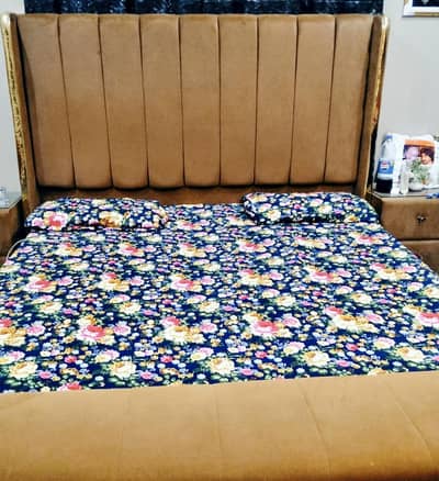  Title: Luxury Brown Velvet King Size Bed Set with Dressing & Dewan