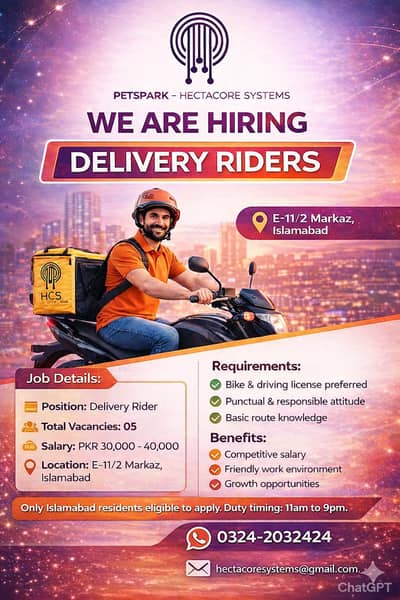 Delivery Riders Jobs - Urgent Hiring - Male Jobs - Jobs in Islamabad