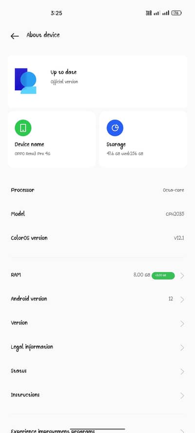 8 Gb Ram 256 Memory  Oppo Reno 3Pro
