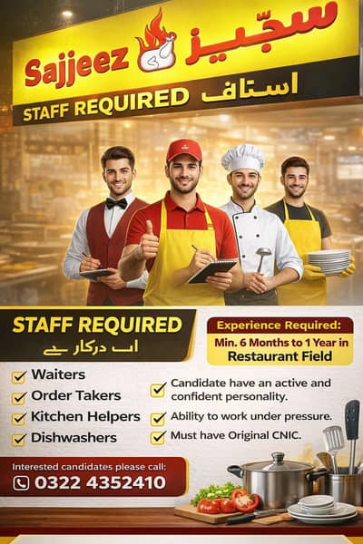 Restaurant Staff Required | Waiters, Kitchen Helpers, Dishwashers
