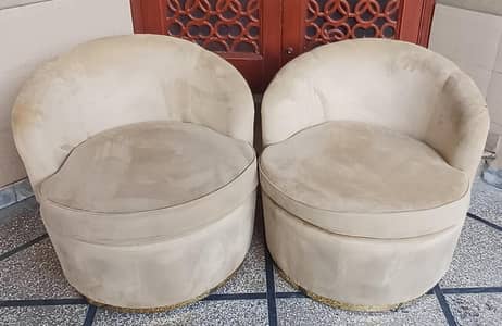 Elegant Round Accent Velvet Sofas - Golden Base - 1 Year Used