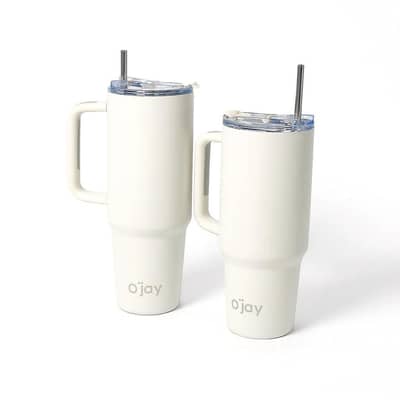O’jay Matte White Insulated Tumbler with Handle & Straw