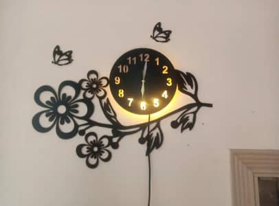 3D Flower Wooden Wall Clock With LED Light