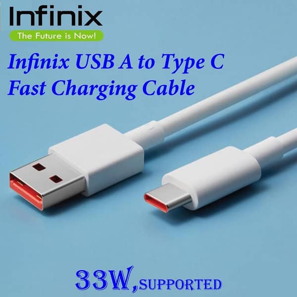 Original Infinix 33W Fast Charging Cable USB A to Type C | High-Speed Data Sync & Power Delivery | Durable Type-C Lead Cord for All Compatible Devices