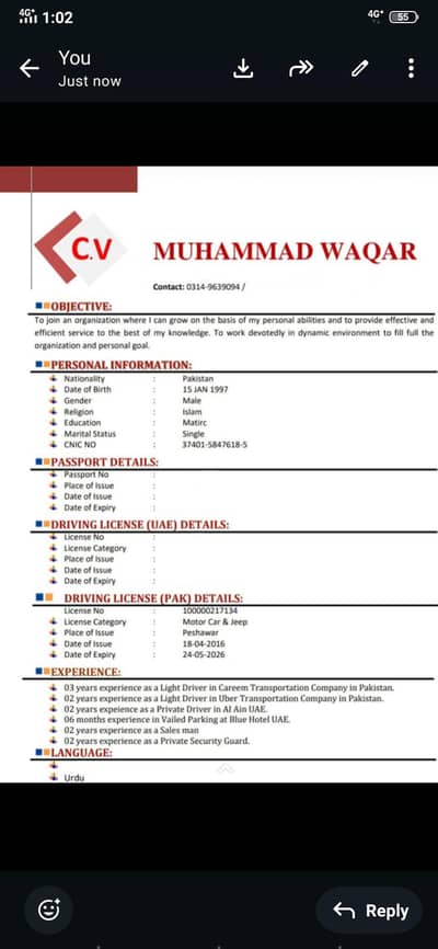 need driving job & any other job good salary