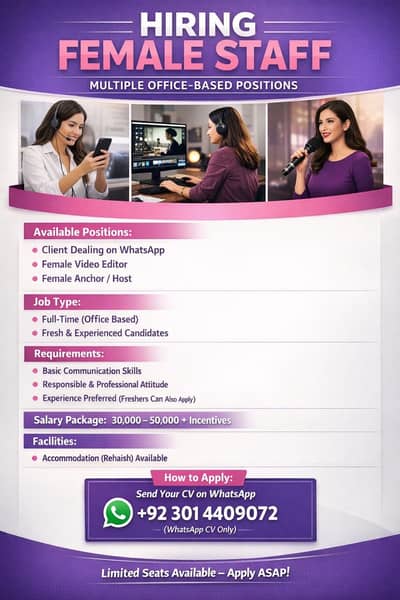 Urgent Hiring Female Staff required | Office Based | in Lake city