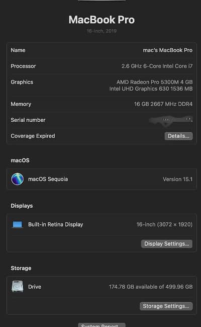 MacBook Pro 2019 , 16/500