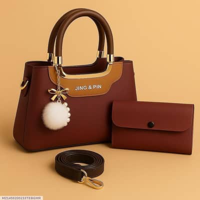 Stylish Girl's Maroon Handbag Set with Wallet and Strap