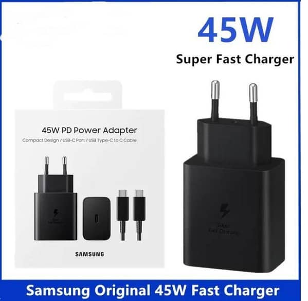 Original Samsung 45W Super Fast Charger with USB-C to USB-C Cable | PD Power Adapter for Galaxy Note, S Series, Z Fold/Flip | Genuine Type C Wall Charger