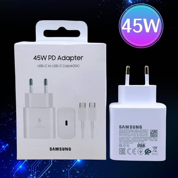 Original Samsung 45W Super Fast Charger with USB-C to USB-C Cable | PD Power Adapter for Galaxy Note, S Series, Z Fold/Flip | Genuine Type C Wall Charger