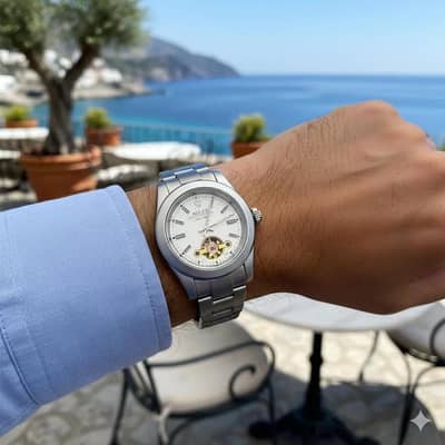 mens stelness automatic watch with open heart moment