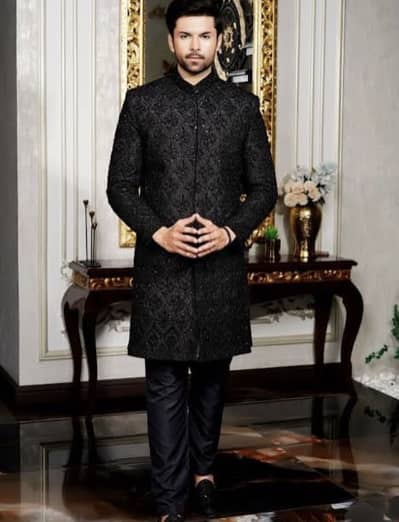 Men Wedding Black Sherwani Set