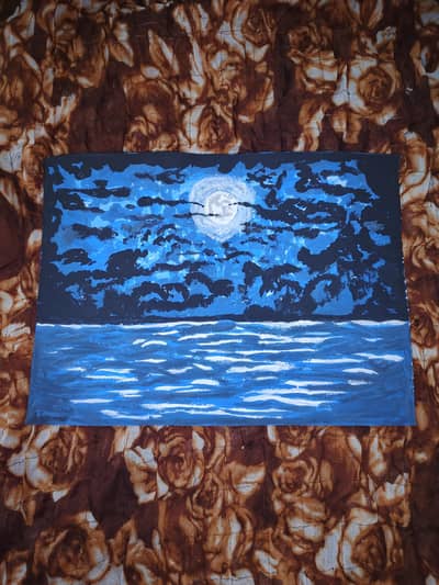 "Handmade Moonlight Ocean Painting on Canvas