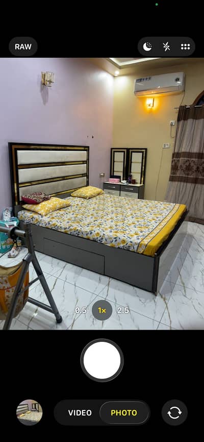 Bed, wardrobe, side tables and dressing table