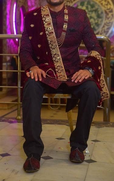 sherwani + black sahfa + khusa+ pajama
