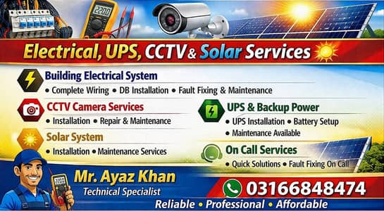 Electrical, UPS, CCTV & Solar Systems  Servcie Provider