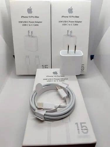 Genuine Apple iPhone 15 Pro Max 35W USB-C Fast Charger Adapter & Original USB-C to C Data Sync Cable | Authentic Power Delivery (PD) Wall Plug & Charging Cord