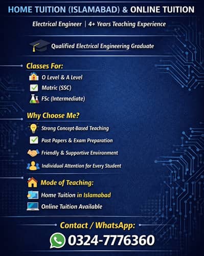 TUTOR AVAILABLE (ISLAMABAD) & ONLINE
