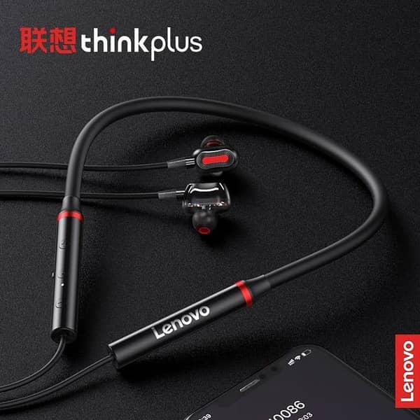 100% Original Lenovo HE05X Bluetooth 5.0 Earphones Wireless Neckband Headset, Magnetic, Waterproof IPX5, HiFi Sound, 8H Playtime, Sports Earbuds with Mic (Black) - Global Version