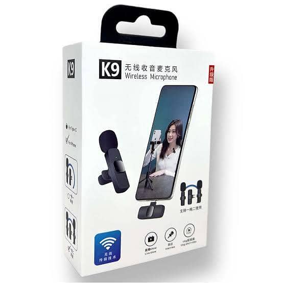 Original K9 Dual Wireless Microphone 2 Mic 3 in 1 Connector Kit for iPhone (iOS), Type C, & Micro USB Devices | K9 Collar Mic for YouTube, Vlogging, Live Streaming, Video Recording | Plug & Play, Noise Reduction