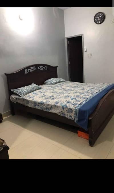 Wooden Bed Double with Side Tables