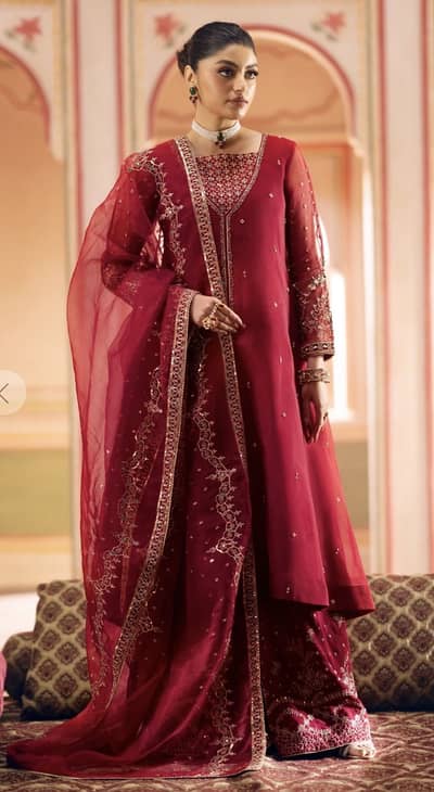 Naqshi Formal Wear/ Fancy | Red | Organza | Frock and Flare
