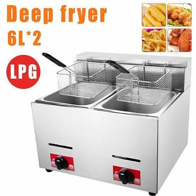 12 Liter Double Tank Gas Deep Fryer Perfect for Commercial S. Steel