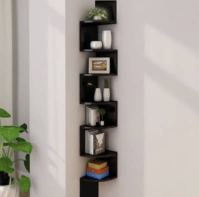 Wall Mounted Corner Bookshelf 7 Layer Storage Organizer Zig Zag
