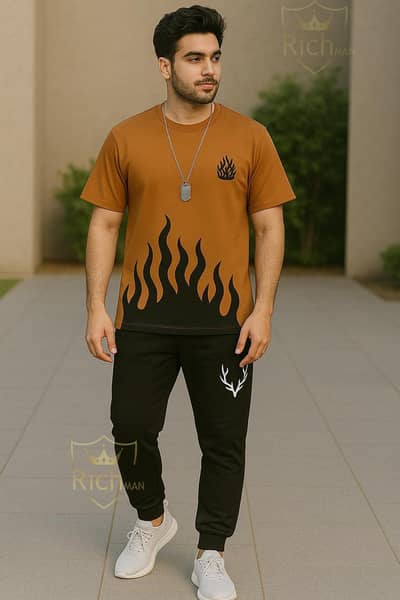 Men's 2pcs micro printed track suit