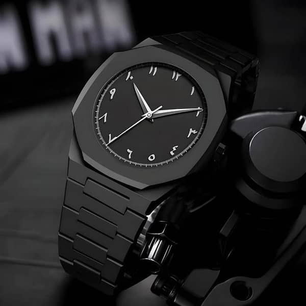 Aura Watch black or white aura Marble Design Black & White Dial Stylish Arabic Aura Watch for Men Elegant Full Black Fashion Wrist Watch