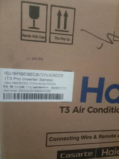 Haier ac brand new . tripple inverter . 0306 five one 66 zero 11 .