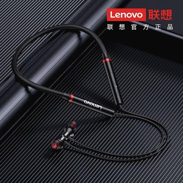 100% Original Lenovo HE05X Bluetooth 5.0 Earphones Wireless Neckband Headset, Magnetic, Waterproof IPX5, HiFi Sound, 8H Playtime, Sports Earbuds with Mic (Black) - Global Version