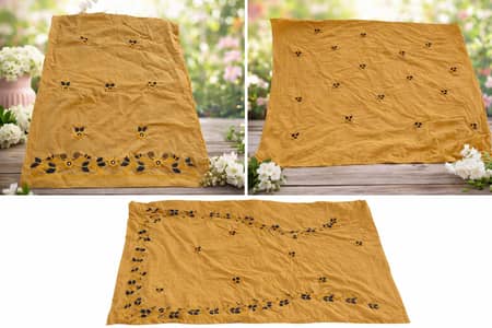 BestHandmade Embroidered Mustard Fabric – Premium Floral Design