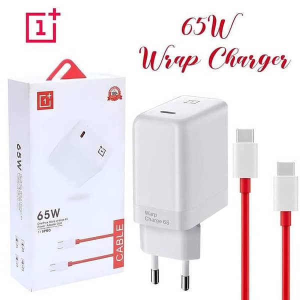 Original 65 W 1+ One Plus ORIGINAL CHARGER FAST CHARGING TYPE C TO C Cable ORIGINAL Charger 100 % charger with  type c cable