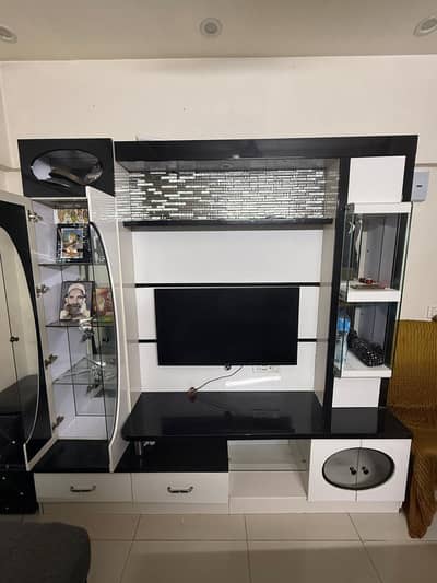 LED TV Unit Wall Stand Modern Media Console Wooden Design