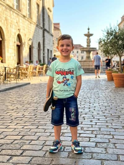 2pc boy summer collection printed shirt and shorts set