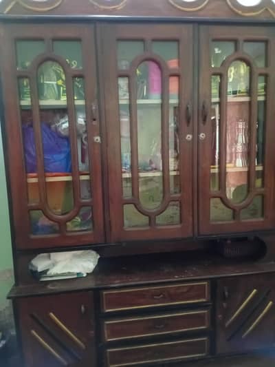 Classic Wooden Almirah with Glass Doors – Spacious & Strong