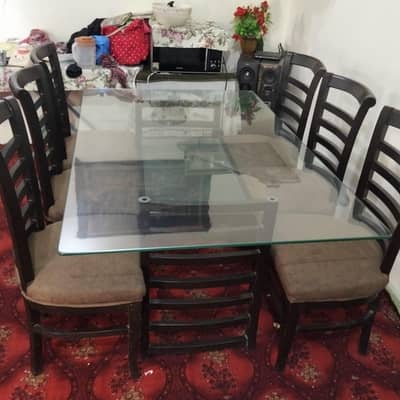 6 Seater Deaigner Glass Dining Table Set solid wood & Tempered Glass