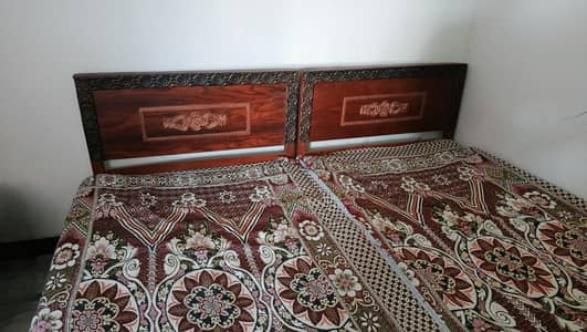 set of 2 wooden bed with mattress