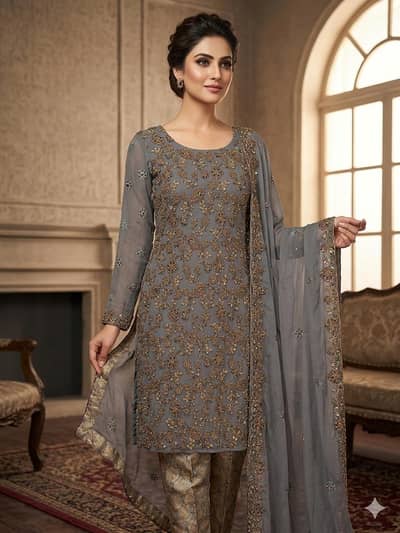 Only 1 time used pure Chiffon 3Pcs Embroided Dress