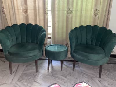 Green Wooden Coffee Chairs and Table