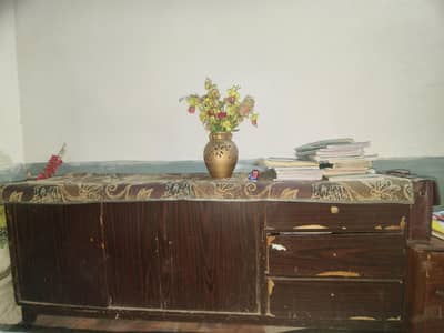 Long Side Wooden Table with drawers and cupboard for sale