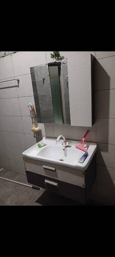 Two Washroom Basin with Cabinet and Glass & Two used Comods