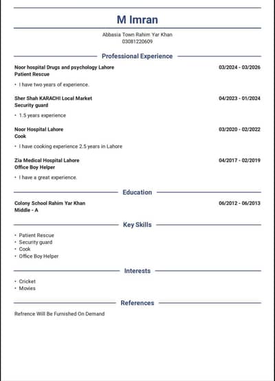 I am available for office boy helper security guard. caretaker